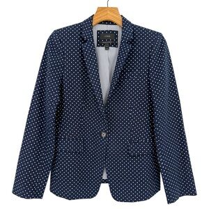 J. Crew Regent Linen Blazer in Navy Polka Dot Size 6 LIKE NEW